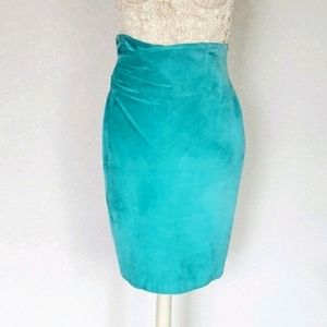 Turquoise Leather high waist Vintage pencil skirt